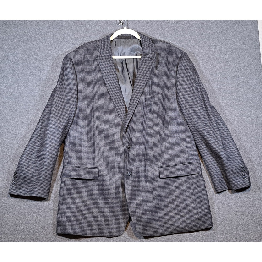 Calvin Klein Mens 50L Grey Silk Wool Micro Houndstooth Blazer Sport Coat Jacket